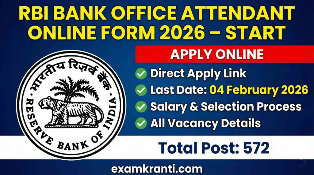 RBI Office Attendant Recruitment 2026 Apply online for 572 Posts